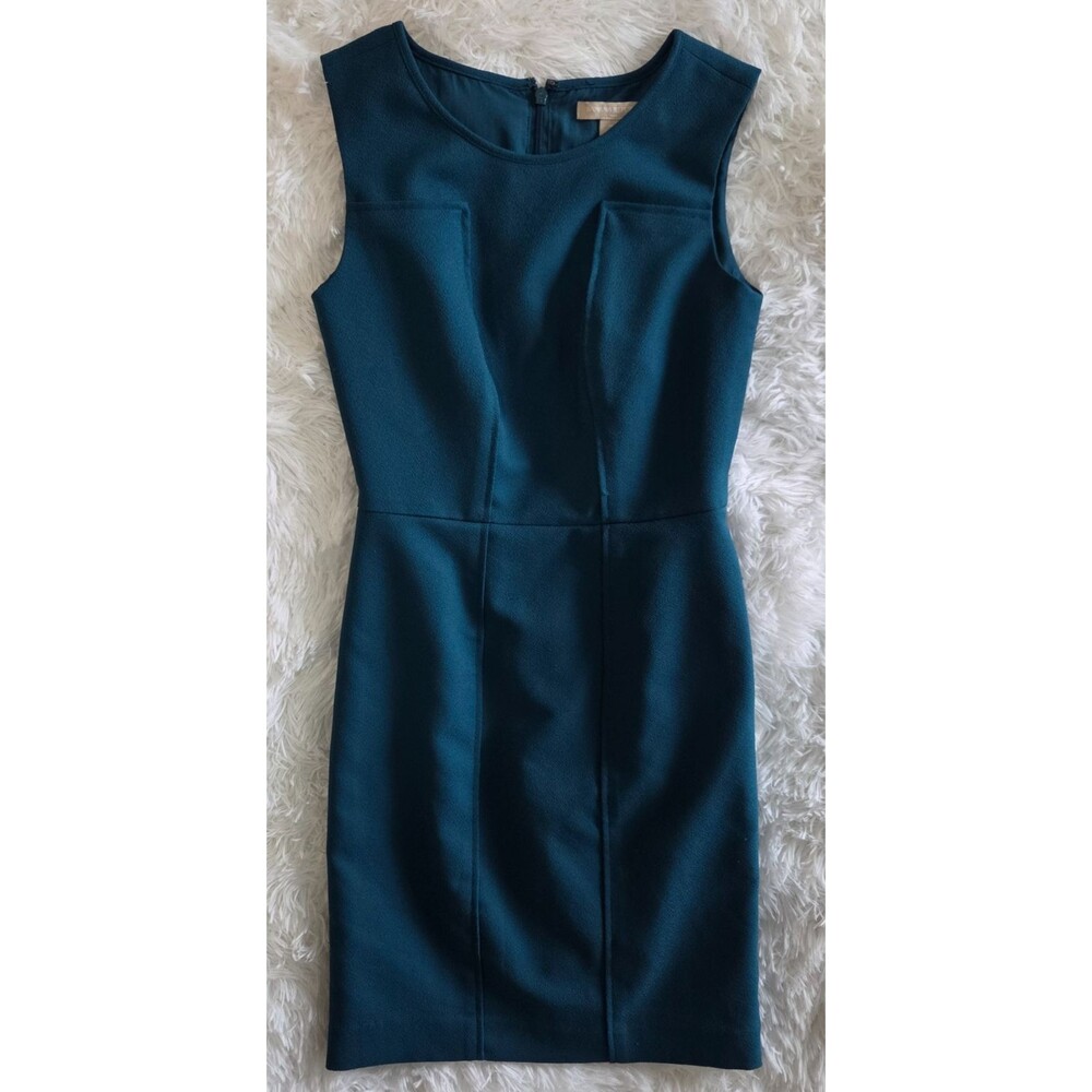 Banana Republic Petite 00 Teal Sheath Dress Sleeveless Career Office Classic
